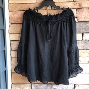 The Limited black sheer off shoulder long sleeve blouse Like New Large
